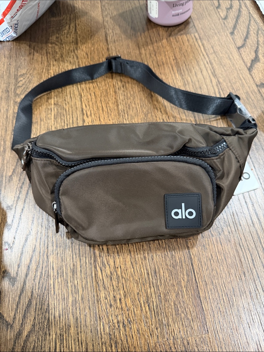 ALO Yoga Brown Belt Bag with Front Zip Pocket